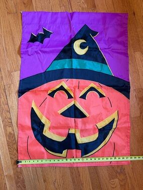 Halloween Pumpkin Flag for the outdoors in Purple & Orange